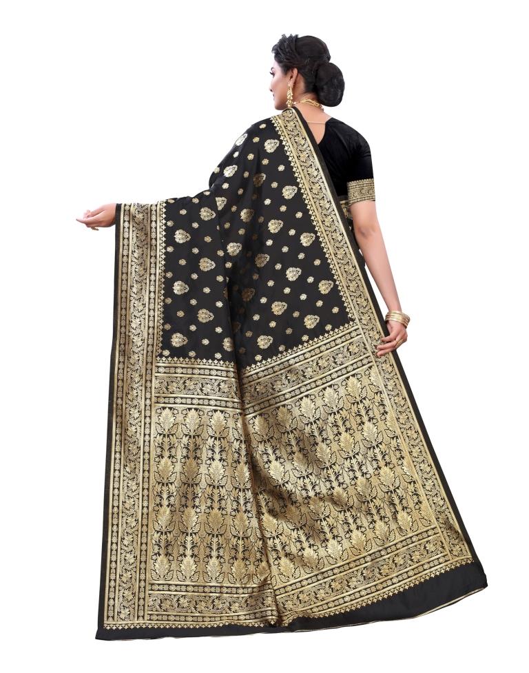 Black Coloured Poly Silk Jacquard Partywear saree