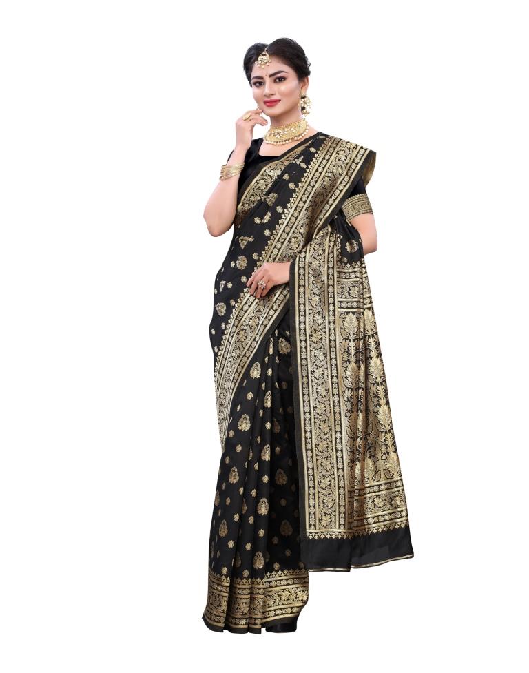 Black Coloured Poly Silk Jacquard Partywear saree