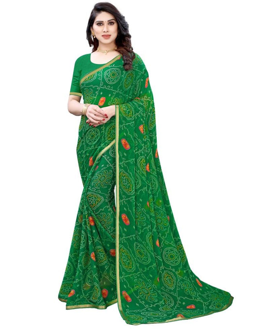 Green Coloured Chiffon Bandhani Printed Casual saree