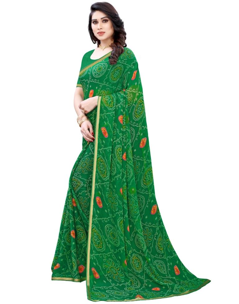 Green Coloured Chiffon Bandhani Printed Casual saree