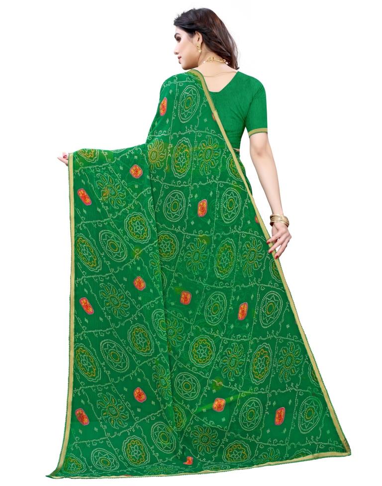 Green Coloured Chiffon Bandhani Printed Casual saree