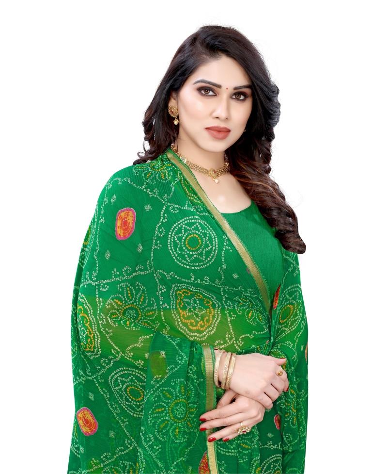 Green Coloured Chiffon Bandhani Printed Casual saree