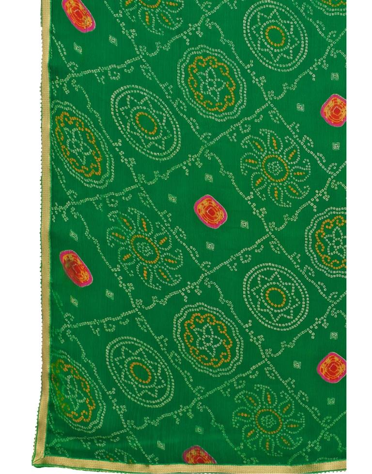 Green Coloured Chiffon Bandhani Printed Casual saree