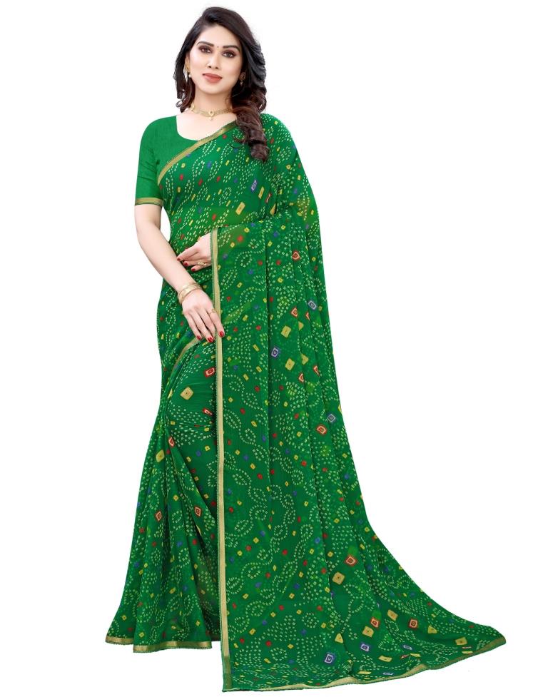 Green Coloured Chiffon Bandhani Printed Casual saree