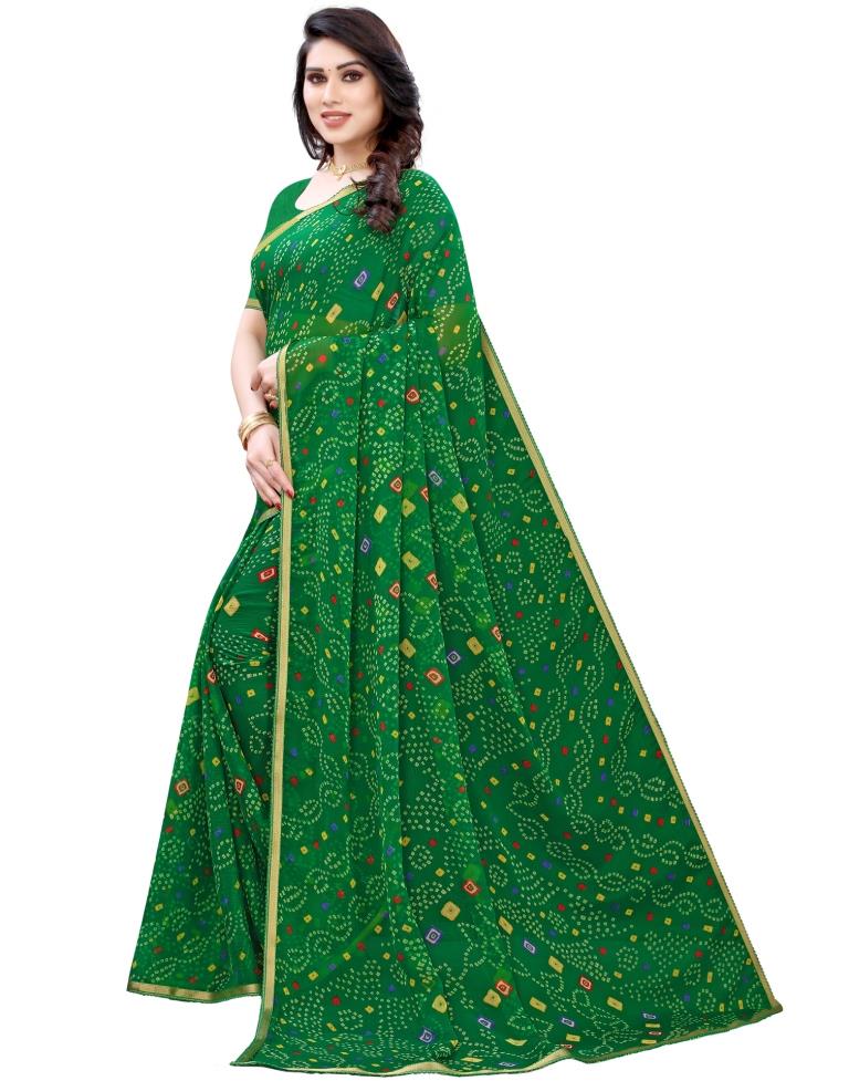 Green Coloured Chiffon Bandhani Printed Casual saree