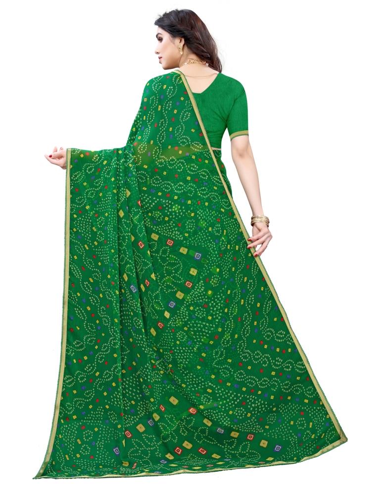 Green Coloured Chiffon Bandhani Printed Casual saree