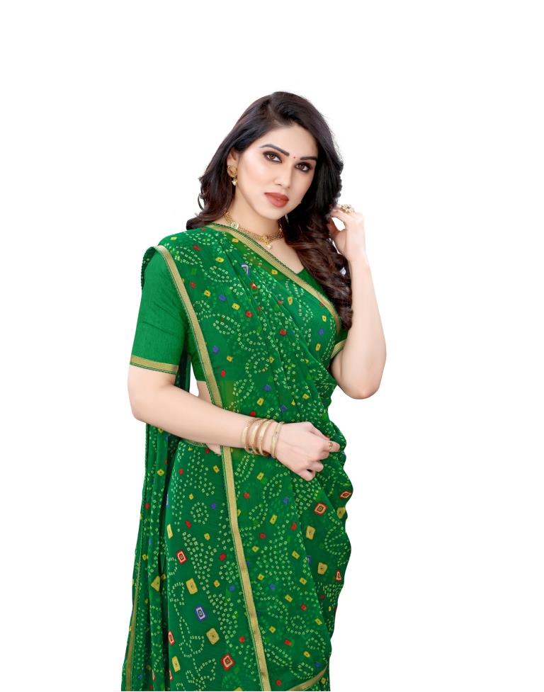 Green Coloured Chiffon Bandhani Printed Casual saree