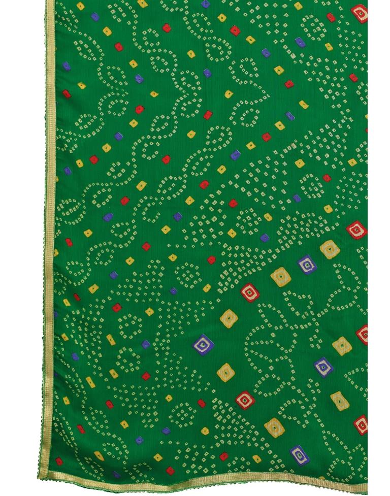 Green Coloured Chiffon Bandhani Printed Casual saree