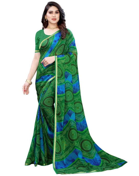 Green Coloured Chiffon Bandhani Printed Casual saree