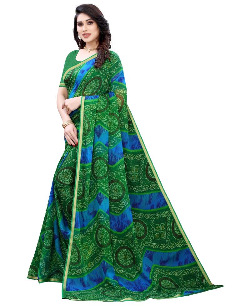 Green Coloured Chiffon Bandhani Printed Casual saree