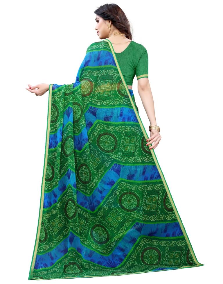 Green Coloured Chiffon Bandhani Printed Casual saree