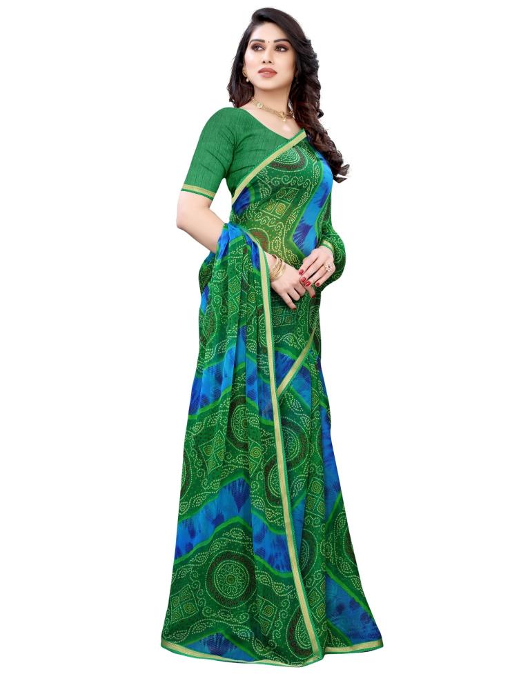 Green Coloured Chiffon Bandhani Printed Casual saree