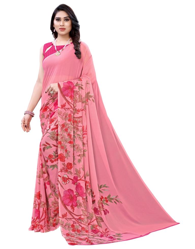 Baby Pink Coloured Chiffon Printed Casual saree