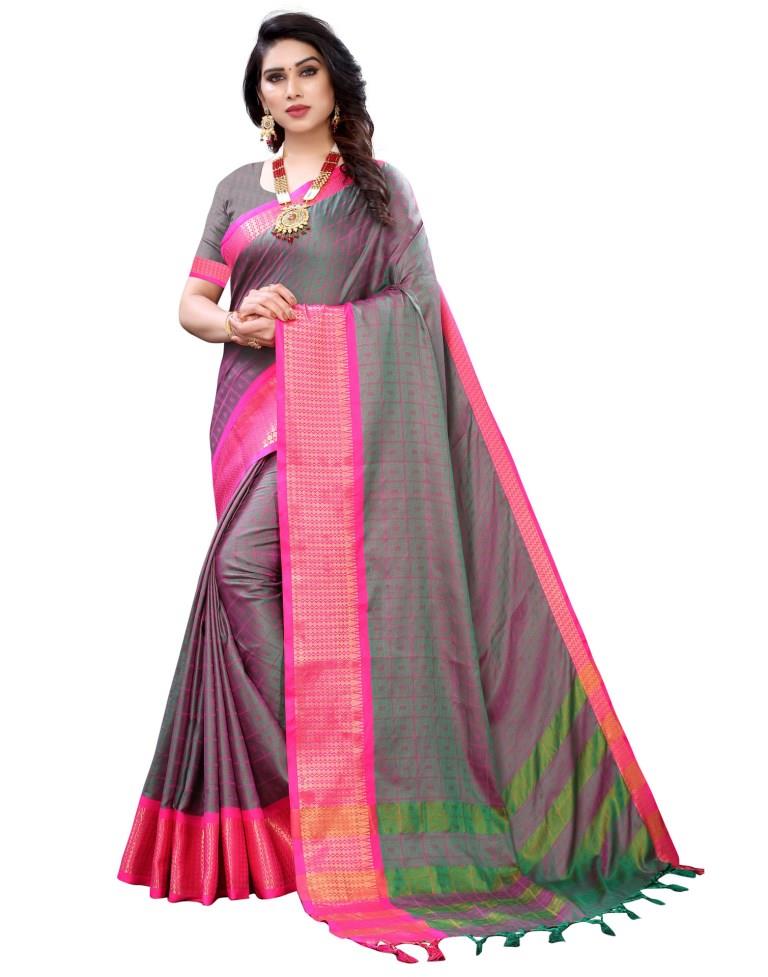 Parrot Green Banarasi Silk Saree