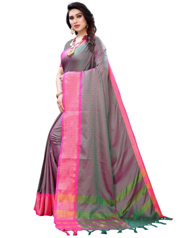 Parrot Green Banarasi Silk Saree