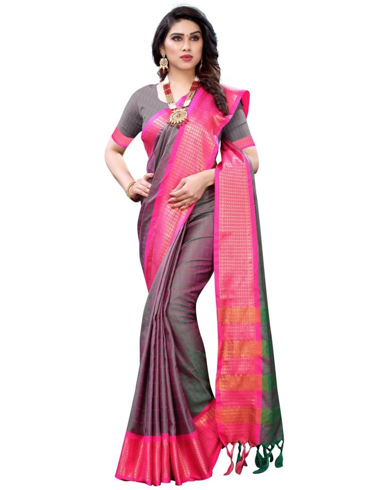 Parrot Green Banarasi Silk Saree