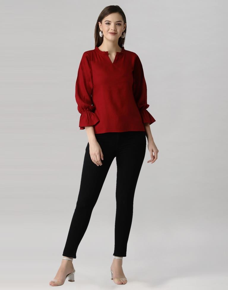 Angelic Maroon Bell Sleeve Top