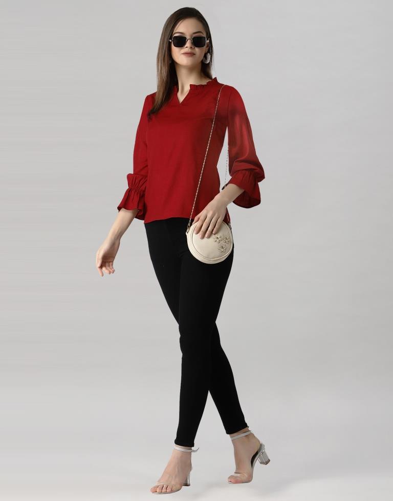 Angelic Maroon Bell Sleeve Top