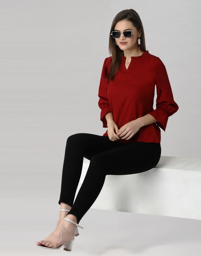 Angelic Maroon Bell Sleeve Top