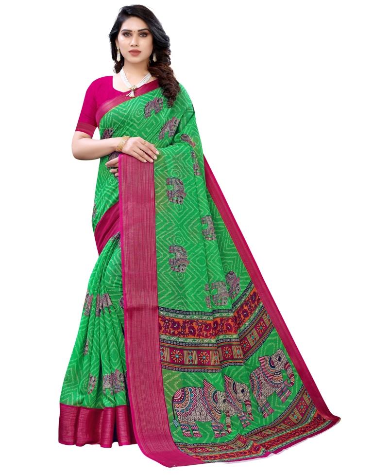 Parrot Green Coloured Poly Cotton Prined Casual saree