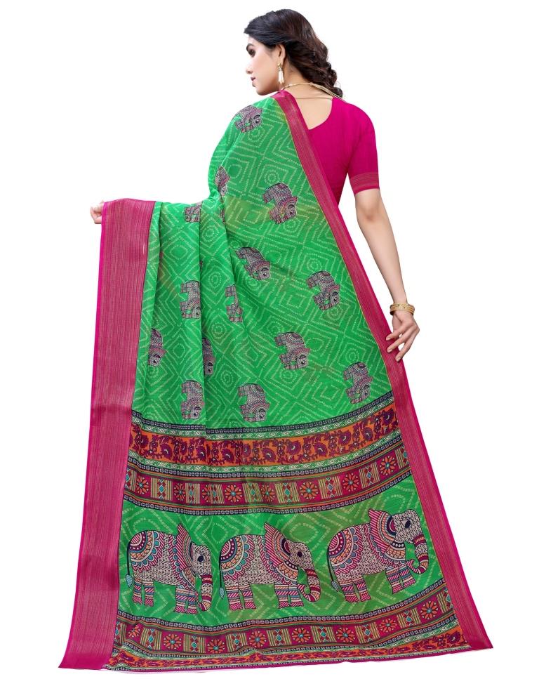 Parrot Green Coloured Poly Cotton Prined Casual saree