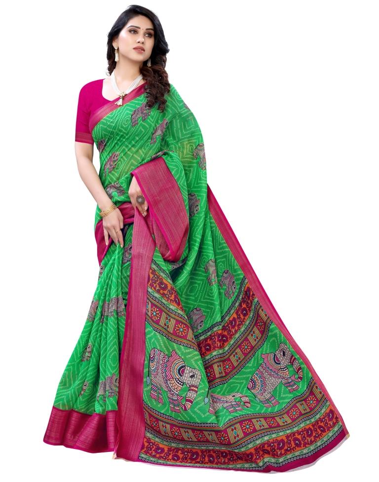 Parrot Green Coloured Poly Cotton Prined Casual saree