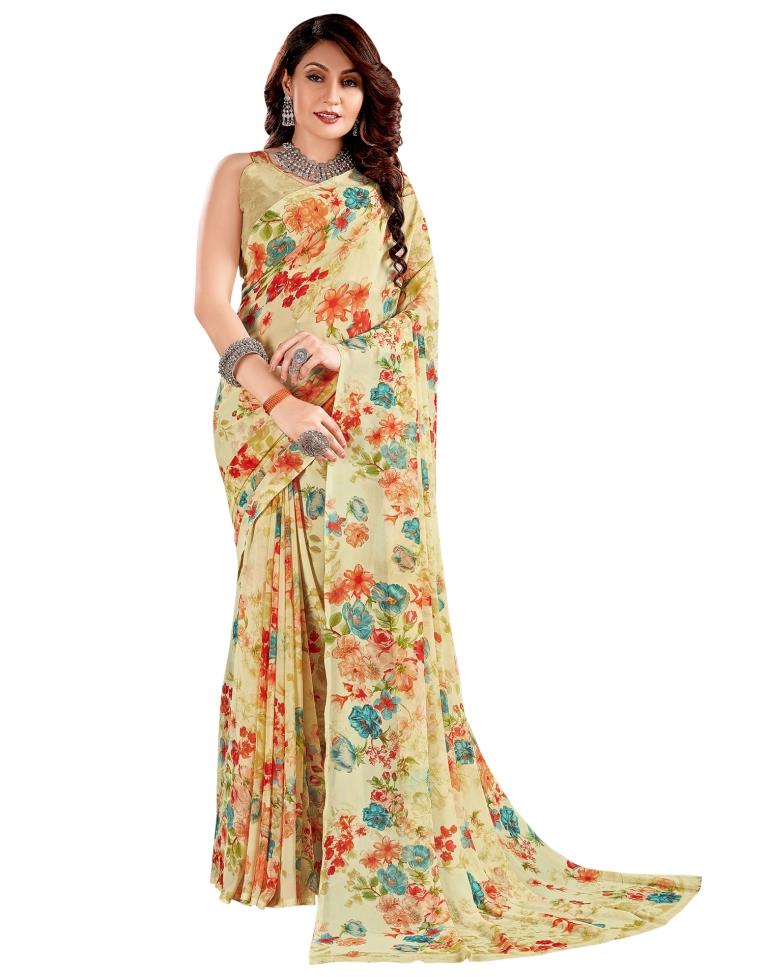 Beauteous Cream Printed Saree