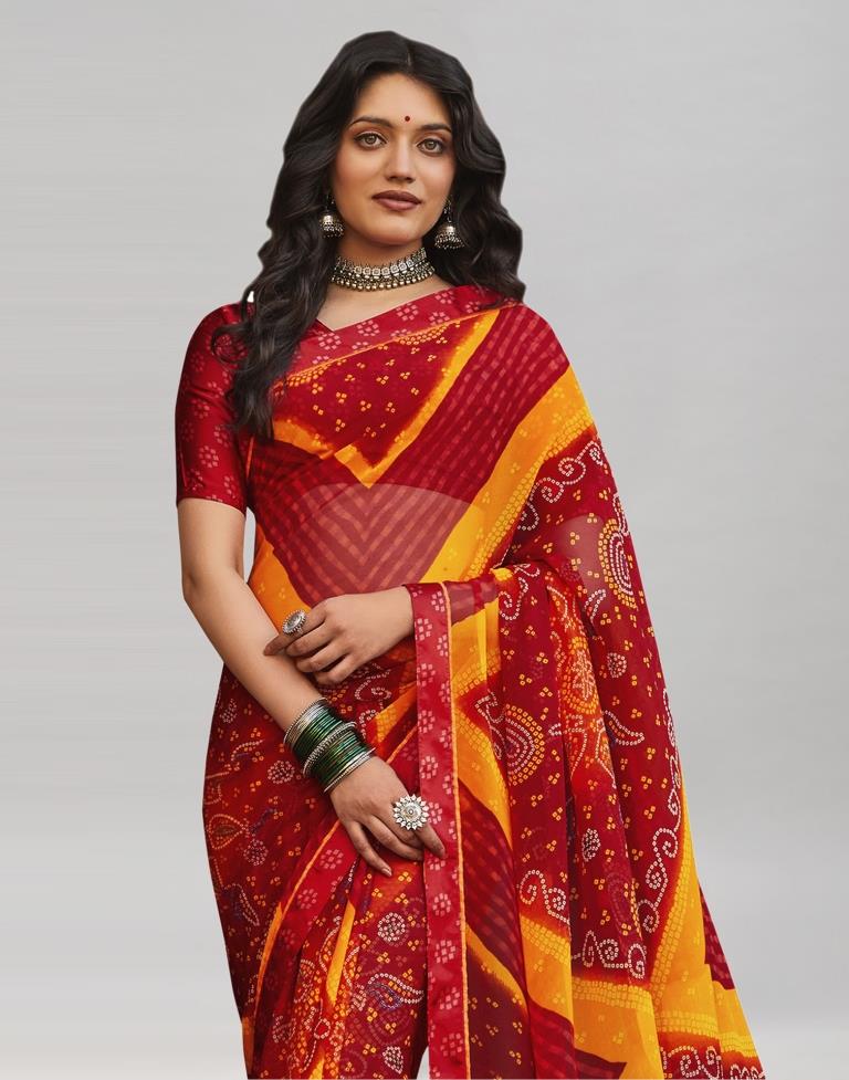 Affluent Red Bandhani Saree