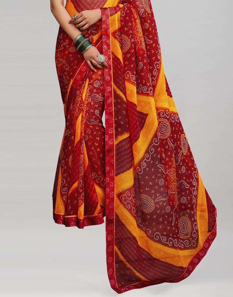 Affluent Red Bandhani Saree