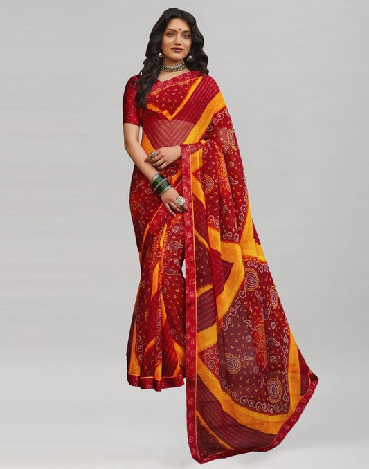 Affluent Red Bandhani Saree