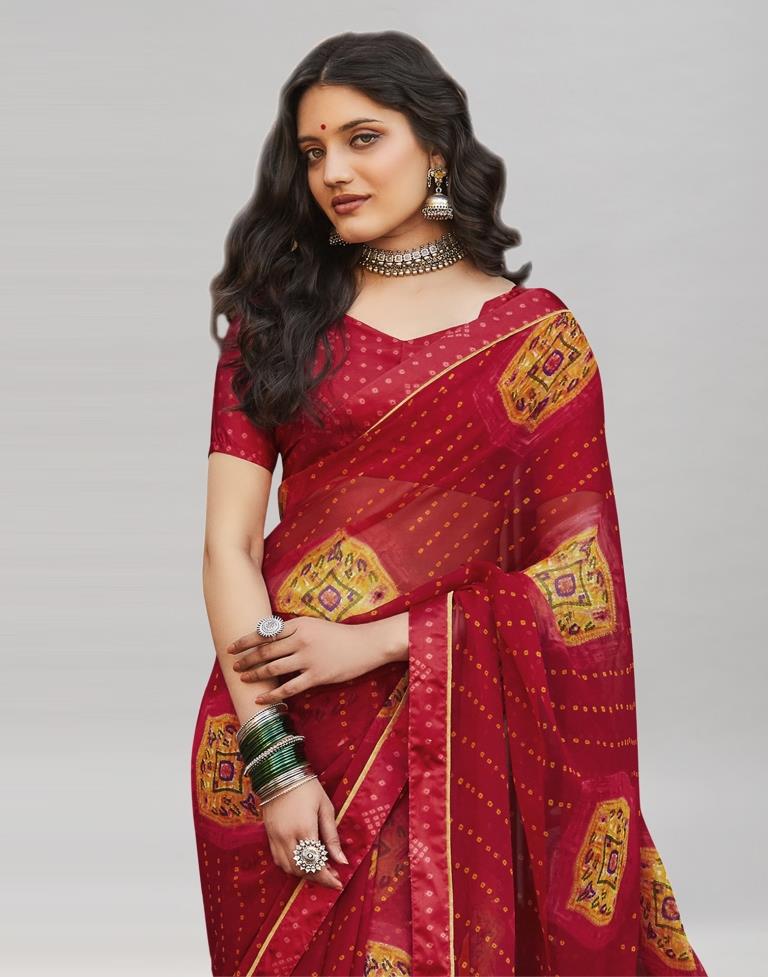 Exquisite Red Bandhani Saree