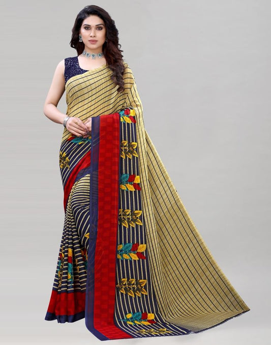 Beige And Multicolored Georgette Printed Saree