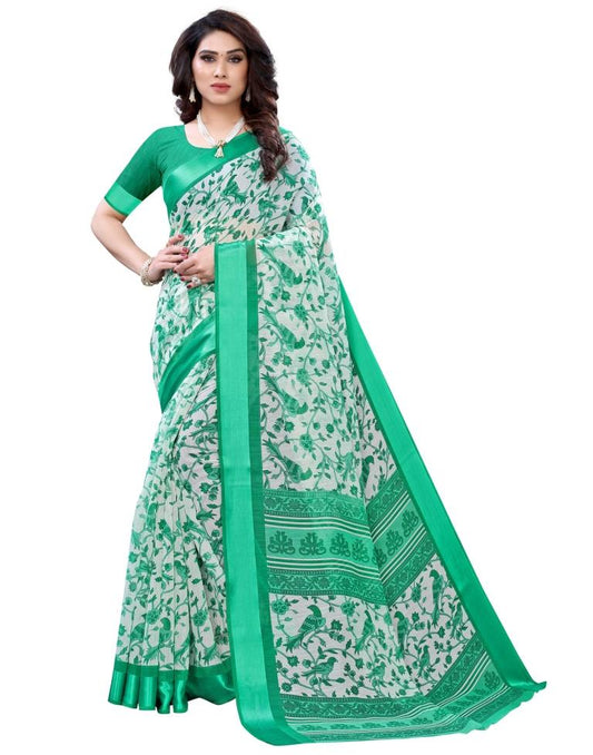 Green Coloured Poly Cotton Bird Printed Printed Casual saree