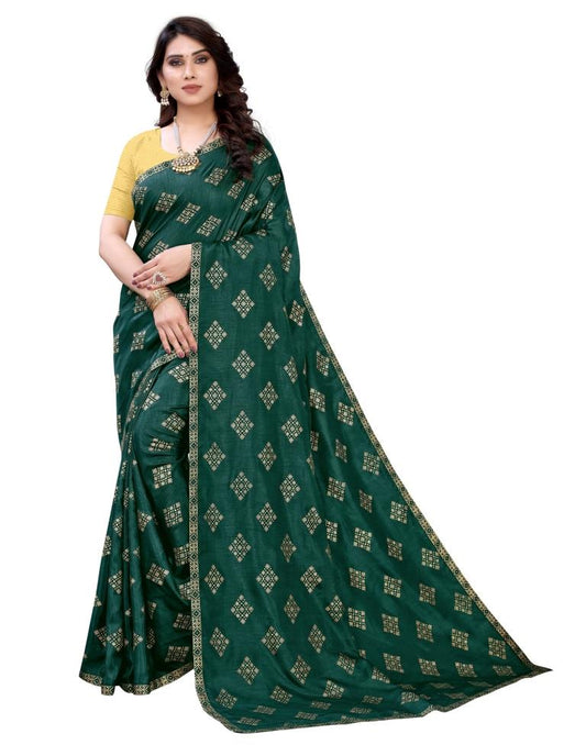 Green Coloured Poly Silk Foil Printed Casual saree