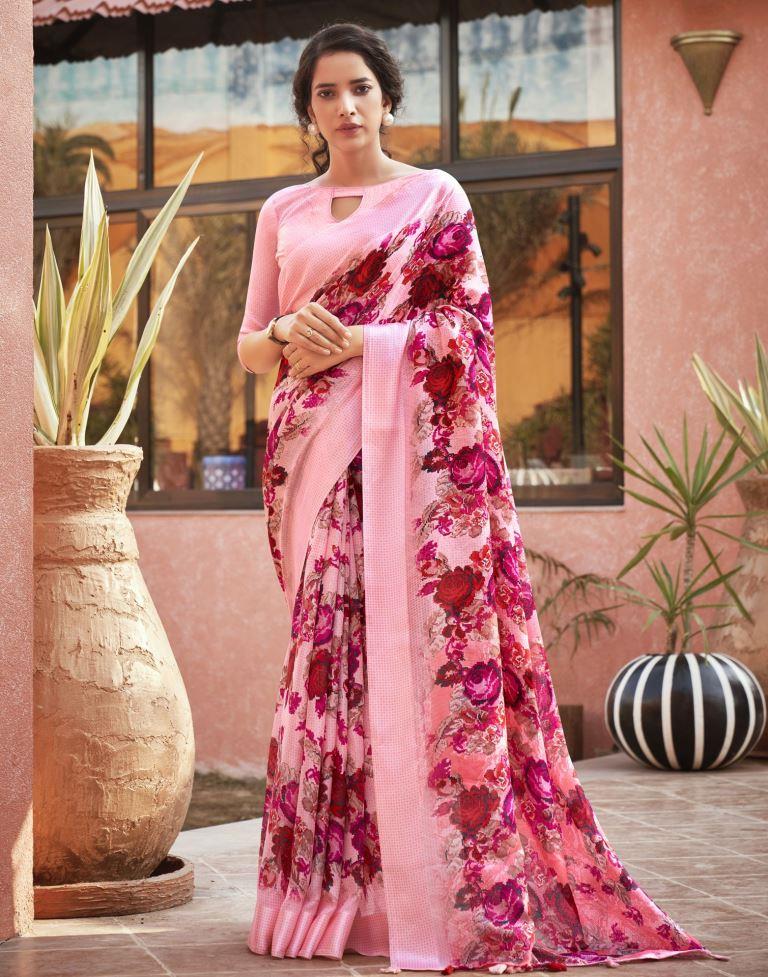 Baby Pink Printed Saree