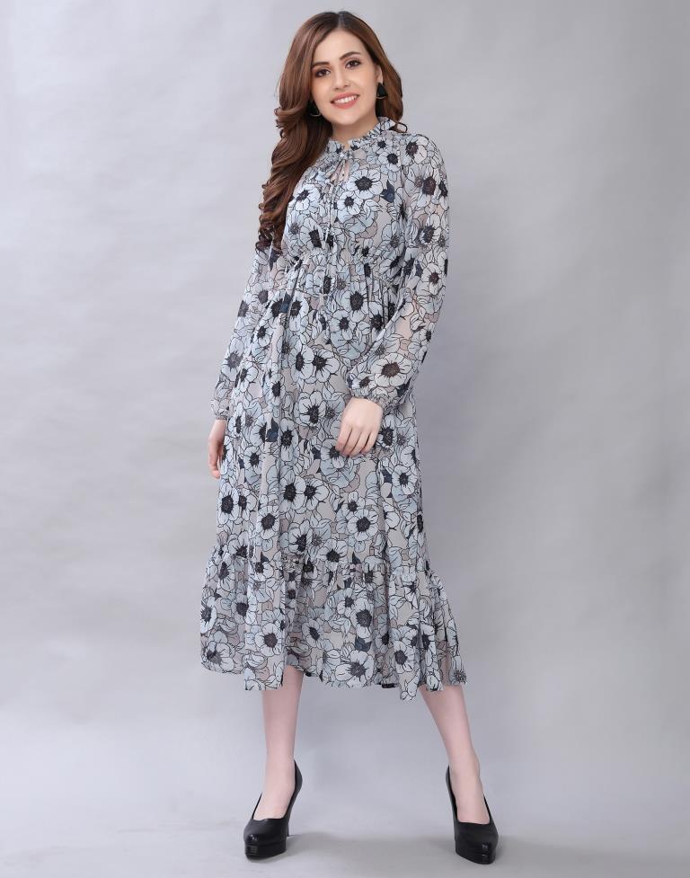 Exquisite Grey Coloured Digital Printed Polyester Dress