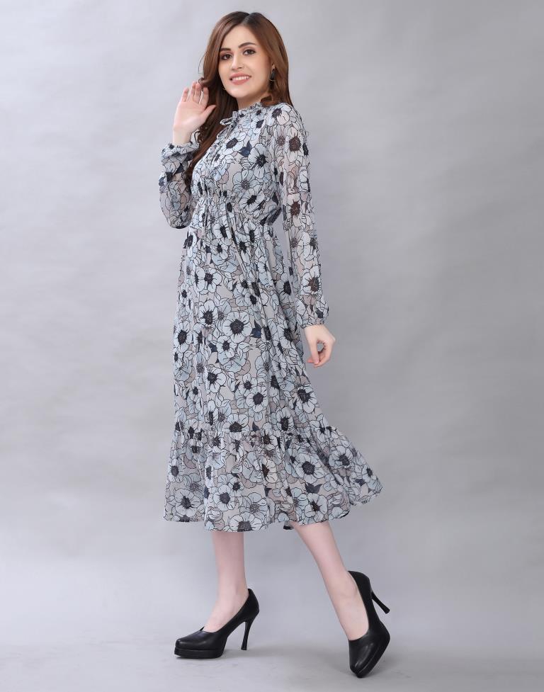 Exquisite Grey Coloured Digital Printed Polyester Dress