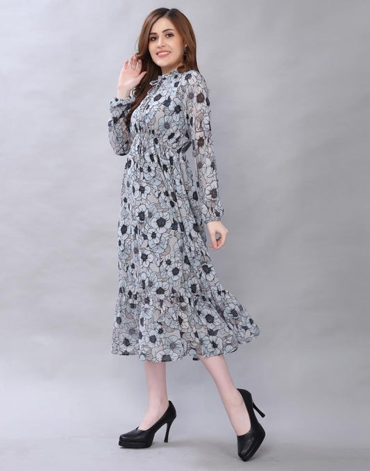 Exquisite Grey Coloured Digital Printed Polyester Dress