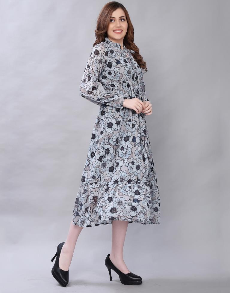 Exquisite Grey Coloured Digital Printed Polyester Dress