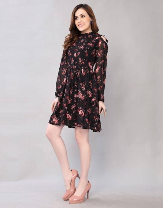 Black Flare Printed Dress