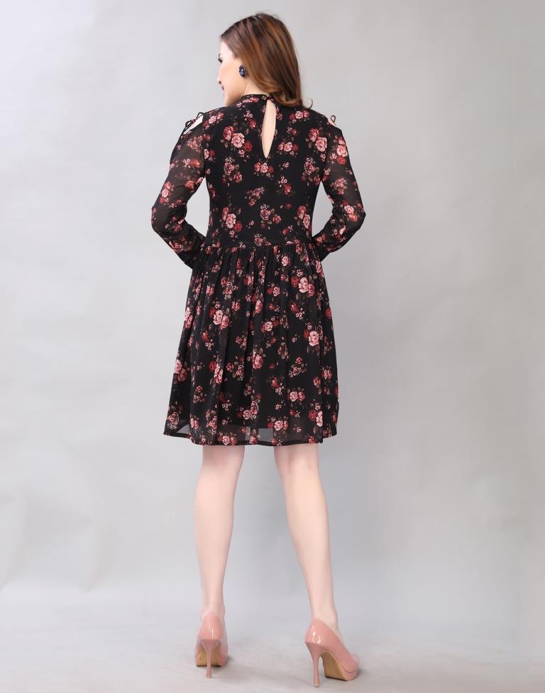 Black Flare Printed Dress