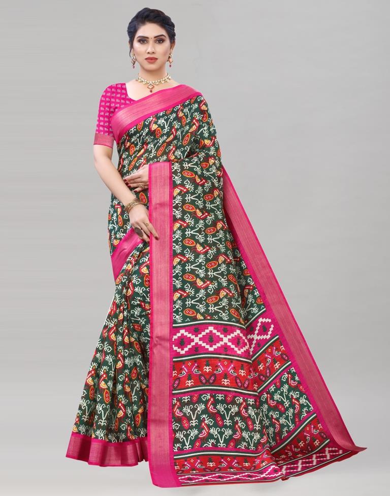 Green Coloured Poly Cotton Patola Printed Casual saree