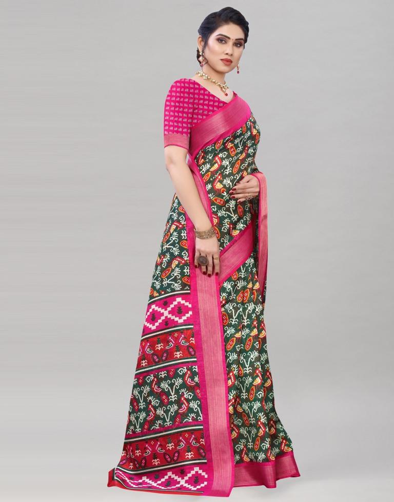 Green Coloured Poly Cotton Patola Printed Casual saree