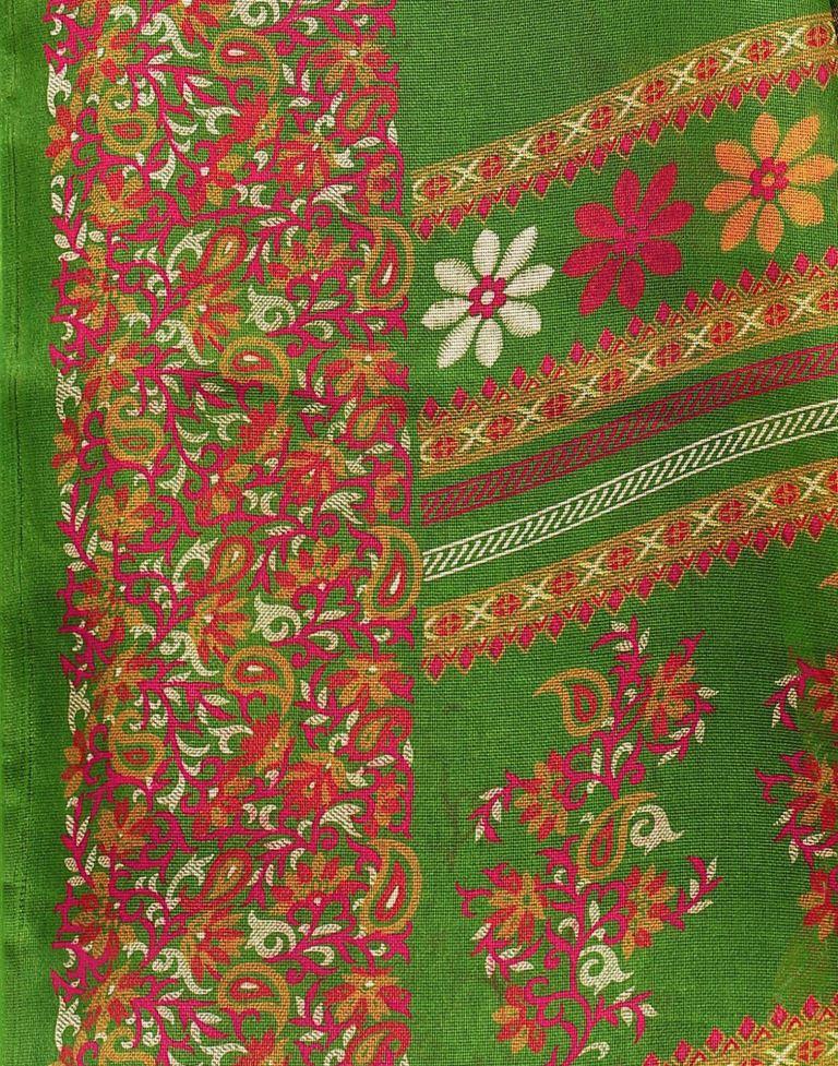 Green Jute Printed Saree