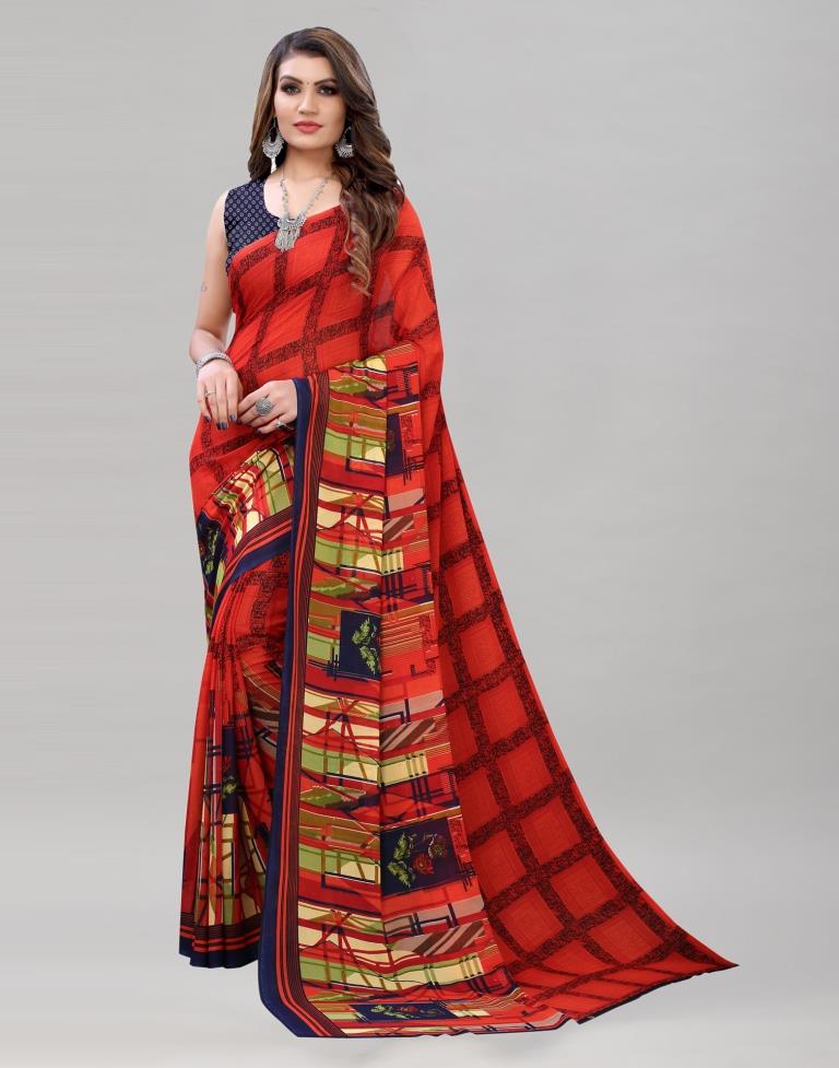 Astounding Red Printed Saree