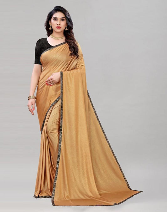 Fawn Tan Lycra Shimmer Saree