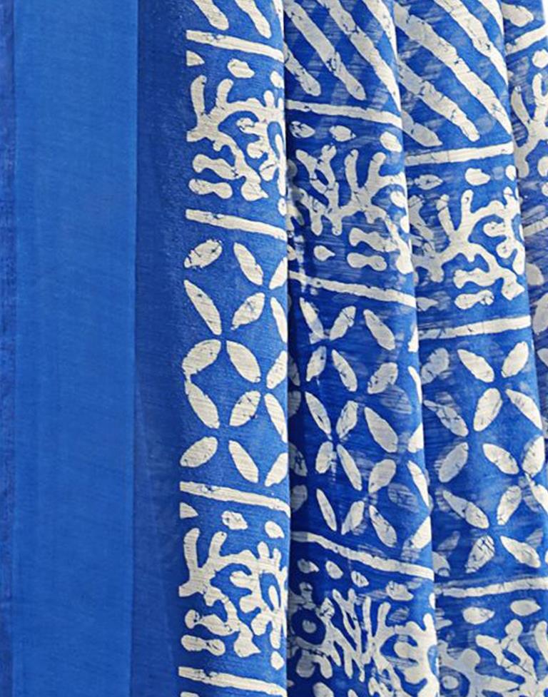 Bedazzling Blue Cotton Printed Saree