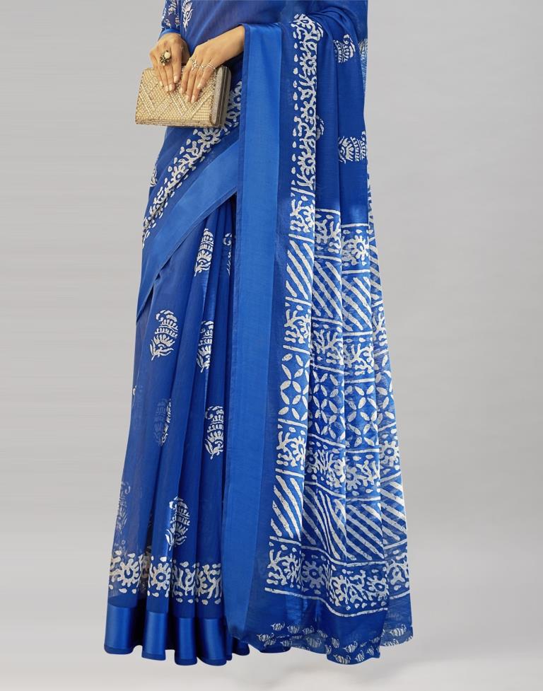 Bedazzling Blue Cotton Printed Saree