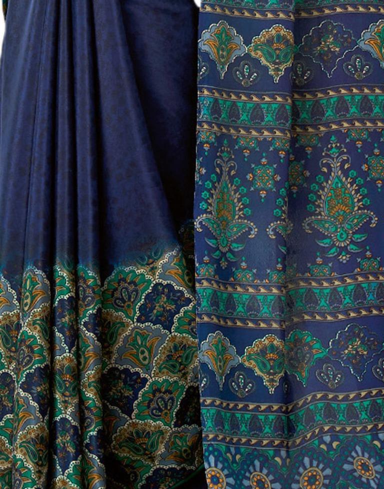 Attractive Navy Blue Printed Saree