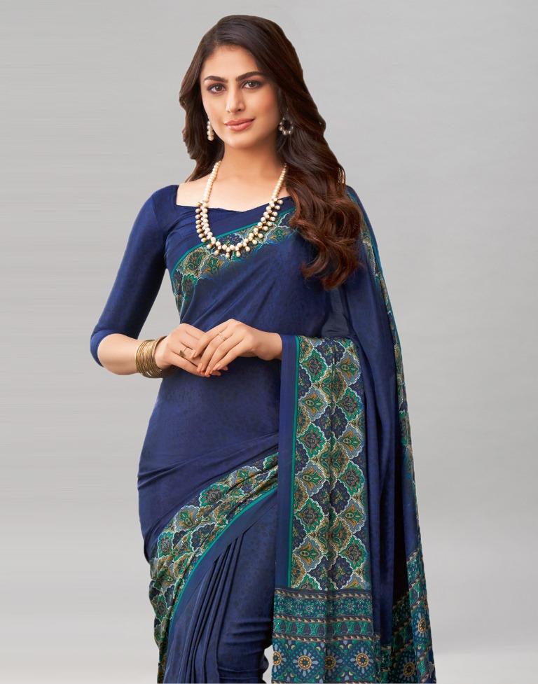 Attractive Navy Blue Printed Saree